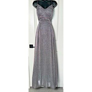 Sparkle Glitter Evening‎ Gown Long Strappy Backless Silver Formal Size 13